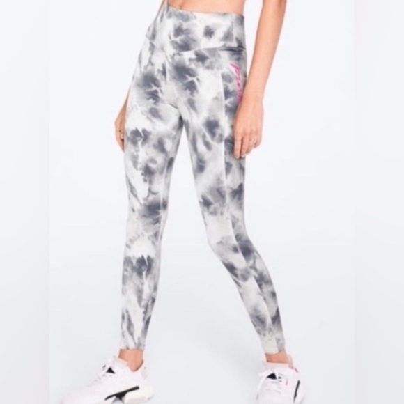 Victoria's Secret PINK white gray tiy-dry mid rise athletic leggings size medium - Picture 1 of 7